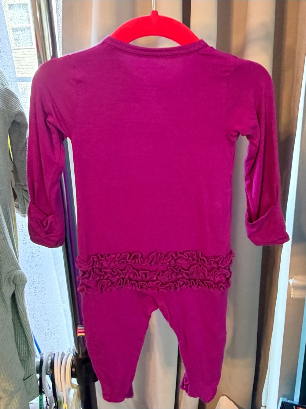 Magnetic Me Purple Ruffle-Front Footed One-Piece - Picture 2 of 2